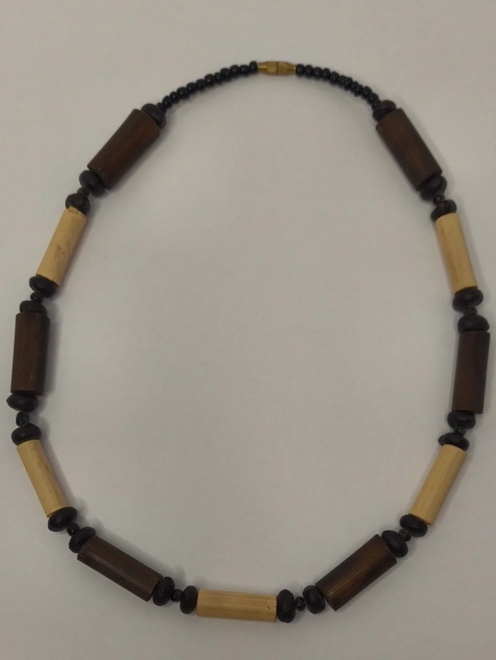 Natural Wood Bead Necklace Vintage Barrel Clasp